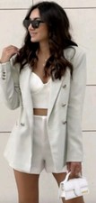 ZARA WOMEN NEW DOUBLE BREASTED BLAZER LIGHT GREEN JACKET 7901/025 S MSPR  90
