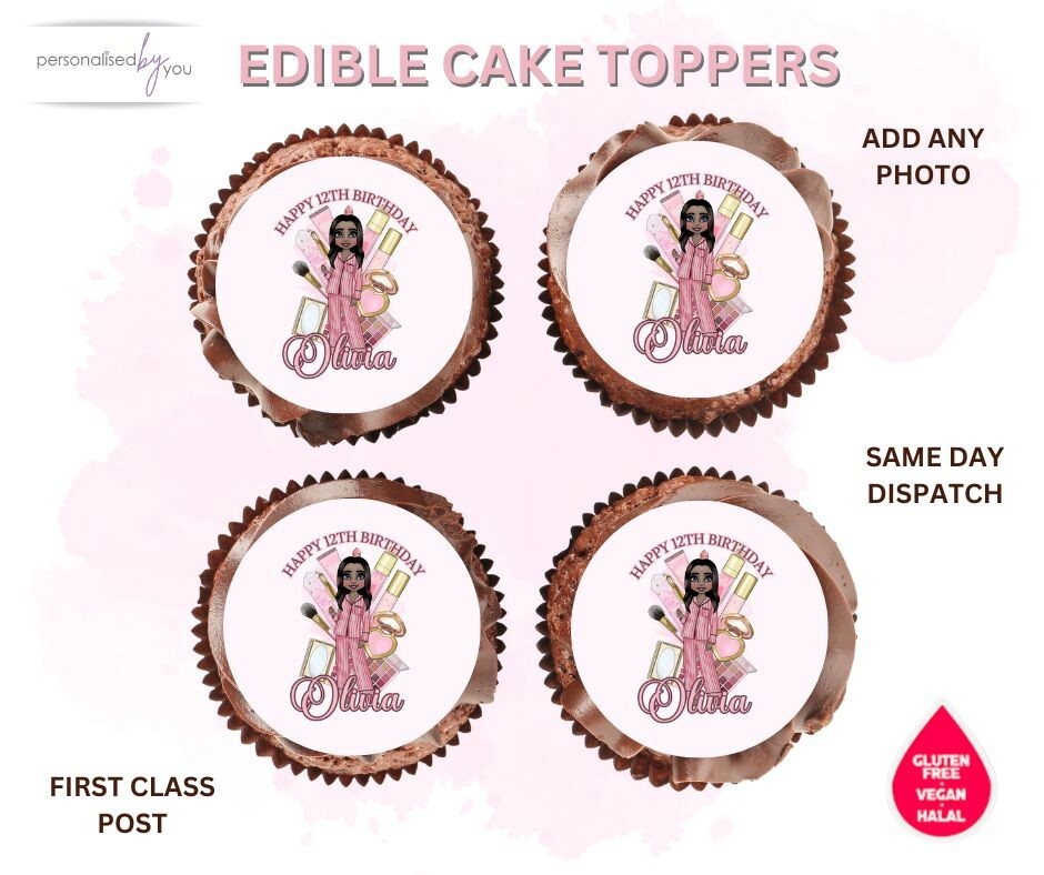 TOPPERS DE MAQUILLAJE COMESTIBLES Cupcake Personalizados Impresos OBLEA DE ARROZ GLASEADO PIEL OSCURA