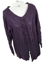 Vintage Simply Irresistible Cable Knit Sweater Cardigan Purple Boho Y2K L