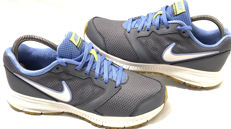 Nike Downshifter 6 Women Running Shoes Sz 8.5 Gray Blue Neon Classic ￼Swoosh - Image 2 of 4