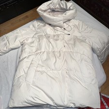 Bcbg Maxazria Ivory Puffer Hooded Quilted Puffer Jacket Coat Recycled Cozy Sz Lg