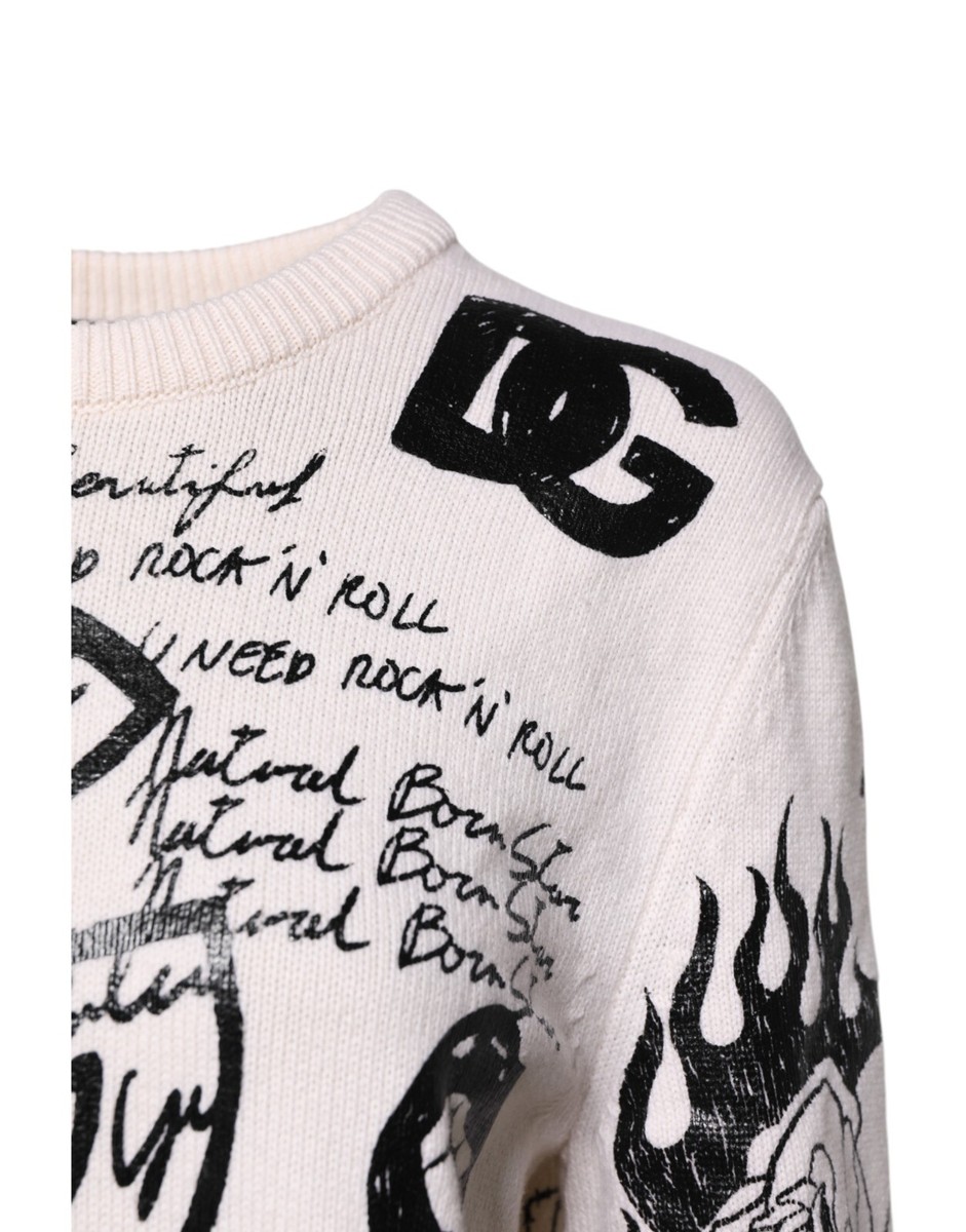 DOLCE & GABBANA Sweater White Black Logo Print Women Pullover IT40