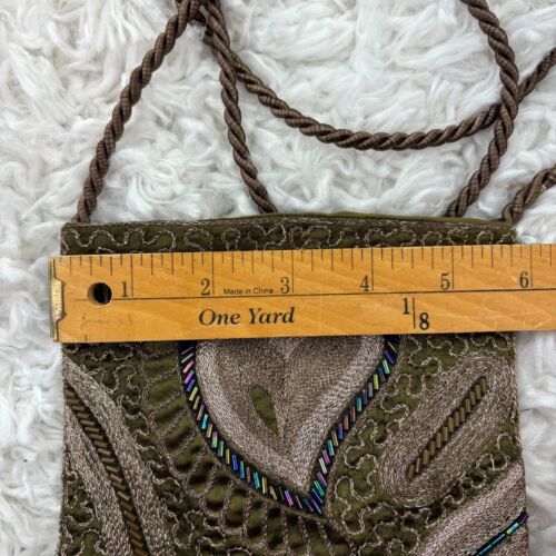 India Handmade Embellished Petite Beaded Cross Body Travel Green Hearts Snap - Picture 5 of 6