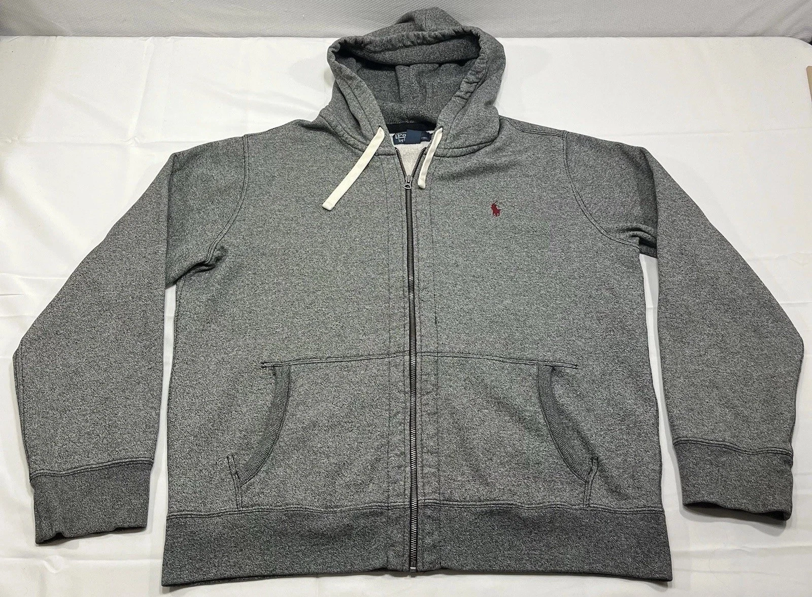 VTG Polo Ralph Lauren Hoodie Mens XL Gray Full Zip Fleece Sweatshirt Pony STAINS