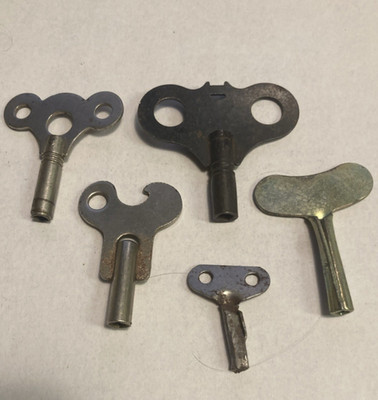 5 Antique Clock Winding Keys All Marked WM LGC Co West Germany Brass & Iron