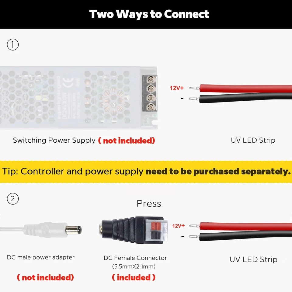 12V 365nm UV LED Light Strip, 16.4FT 8MM Flexible Non-Waterproof Ultraviolet ... - Image 3 of 4