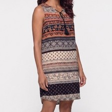 beachlunchlounge Dress Womens S Multicolor Sleeveless Boho Tassel Shift Mini