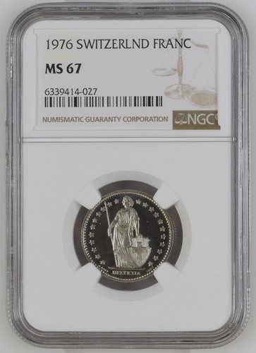 1976 SWITZERLAND 1 FRANC Helvetia NGC MS 67 - Picture 5 of 6