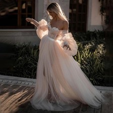 Sweetheart Off The Shoulder Wedding Dress Lace Appliques Sweep Train Bridal Gown