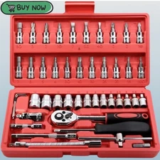Egofine 46 Pieces 1/4 inch Drive Socket Ratchet Wrench Set, with Bit Socket new