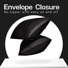 Silk Satin Pillowcase 2 Pack, Queen Size Pillow Cases Set of 2, 20x30, Black 