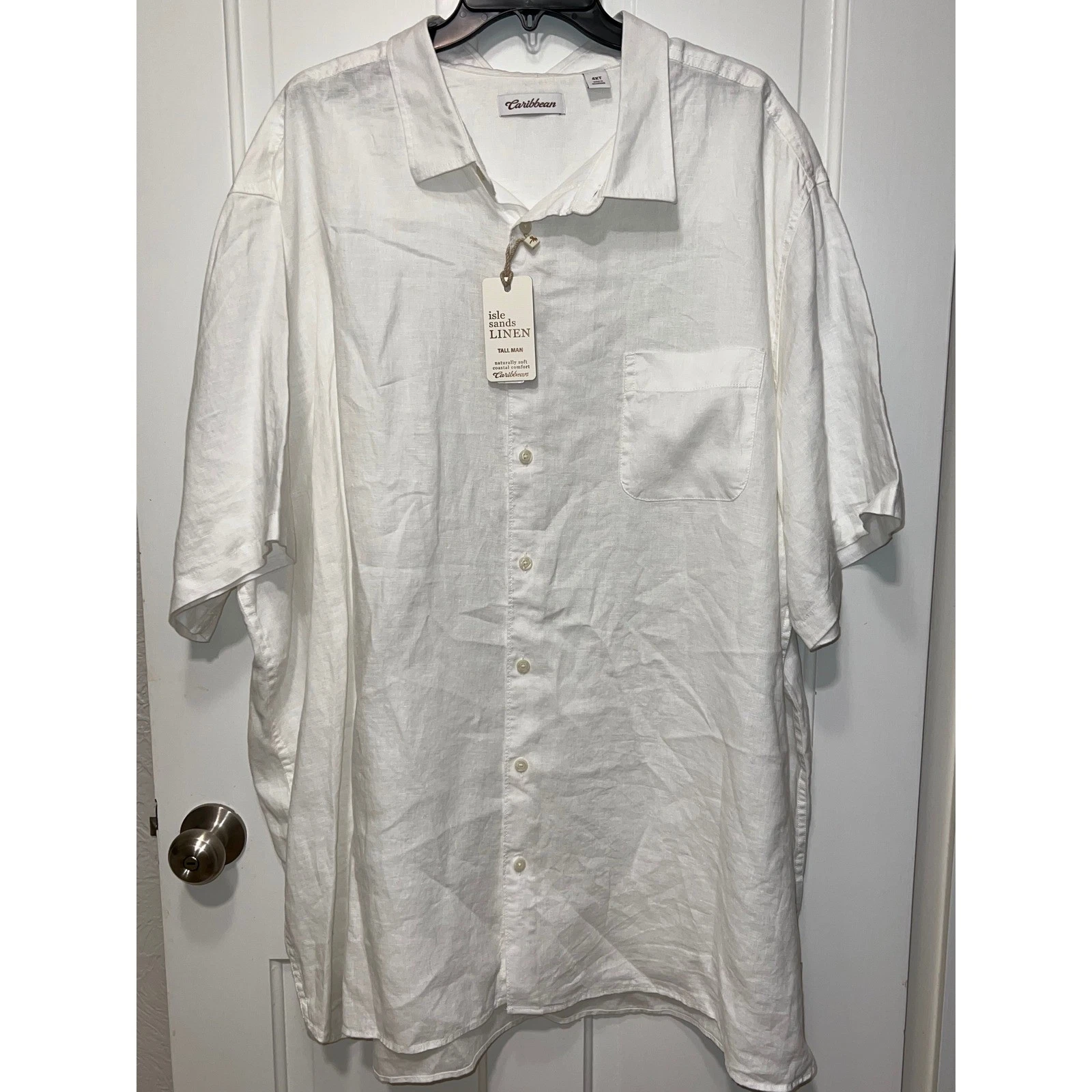 NEW Caribbean Isle Sands Linen Shirt Mens 4XT Tall White Short Sleeve Button Up