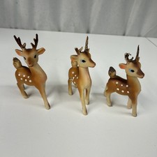 Vintage Lot of 3 MCM Japan Christmas Reindeer Rubber Figure w/ Bell Swivel Head