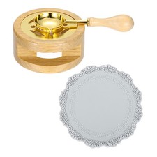 Wax Stamp Seal Kit Sealing Warmer Melting Spoon Silicone Pad, Wood Color/Gray
