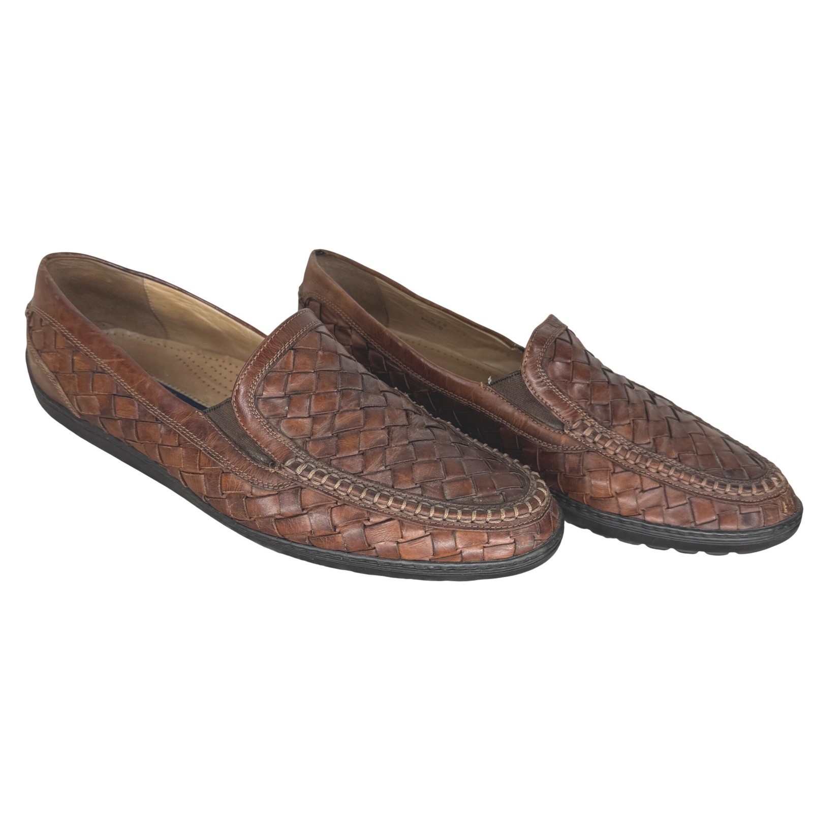 Bragano Cole Haan Mens Woven Leather Loafers Brown Italian Made Slip On 11 M