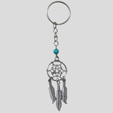 Dreamcatcher Keychain Silver Tone Feather Charm Turquoise Bead Boho Festival