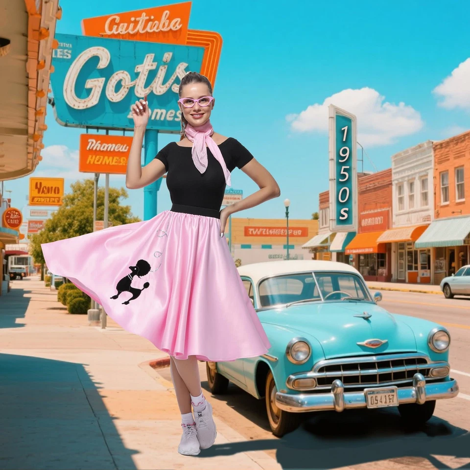 Disfraz de calcetín hop para mujer, disfraz de vestido de caniche de los años 50 adulto, falda de caniche de los años 50 con... Foto 4 de 4