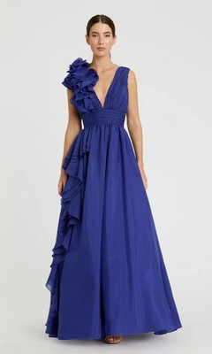 Mac Duggal V-neck Ruffle Gown in Chiffon MSRP $398