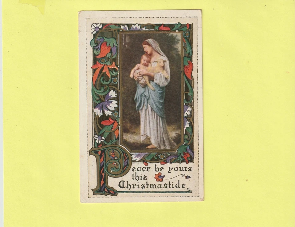 CPA MARIE PORTE JDANS SES BRAS JESUS ET UN AGNEAU GUIRLANDE DE FLEURS - Photo 1/2