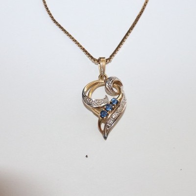 Venezianer Kette 585 Gold Anhänger 333 Gold 3 blaue Saphire ''Cornflower'' 42 cm