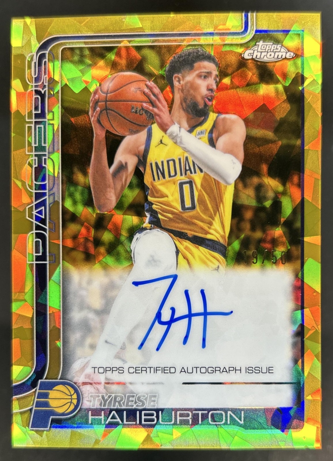2025-26 Topps Chrome Sapphire Tyrese Haliburton Auto Gold Refractor #/50 Pacers