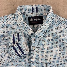 Robert Graham Flip Cuff Tailored Fit Shirt Men Large Blue Geometric Long Sleeve