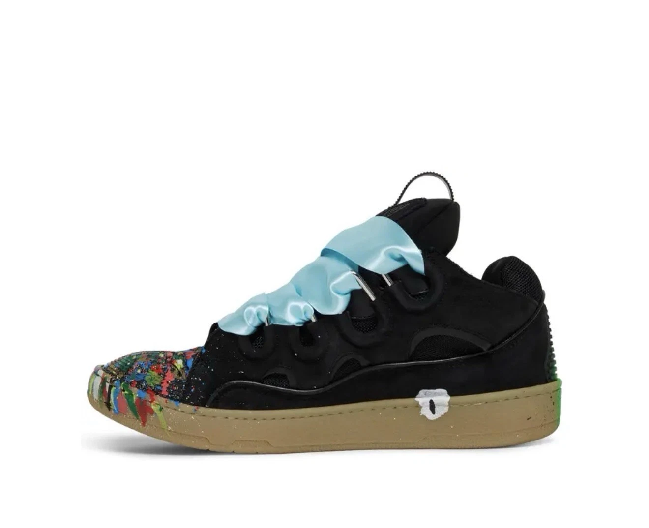 Lanvin — Lanvin Black Multicolor Paint Splatter Lace Up Low Top Athletic Sneakers for Men