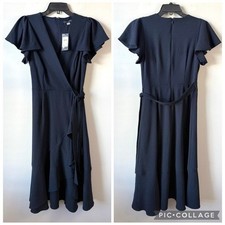 Tommy Hilfiger Flutter Sleeve Faux Wrap Midi Dress Navy Blue 4