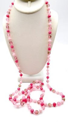 Passion for Pink Beaded Necklace, Barbiecore Pastel Vintage Strand, Flapper Leng