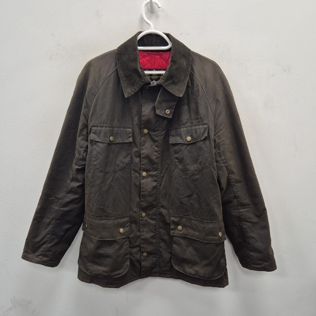 Barbour Men's Frazer Wax Waterproof Brown Biker Red Quilt Jacket Coat Size Small