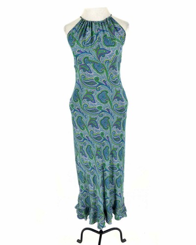 Celine, Abito Tova-Celine taglia XS lavanda/verde paisley seta vintage designer maxi