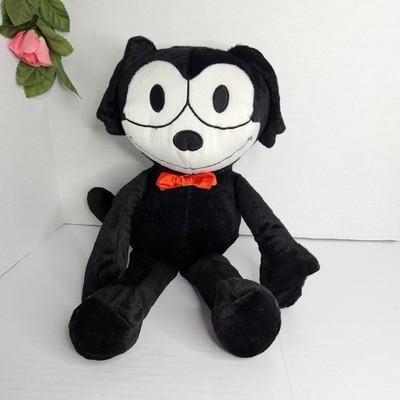 Felix The Cat Plush 14  Black White Red Bow Stuffed Animal Retro Toy