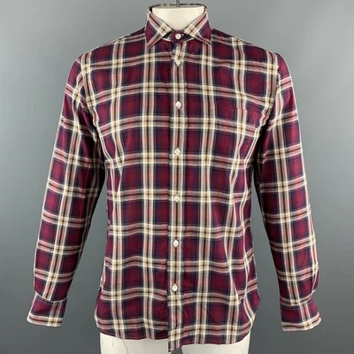 HARTFORD Taille L Bordeaux Marron à Carreaux Coton Boutonné Long Chemise Manche - Photo 1/4