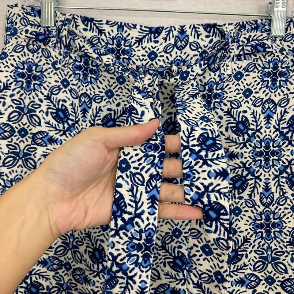 Pantalones Joie Azul Blanco Floral Lino Estampado Boho Pierna Ancha Cinturón Talla 8 Foto 4 de 4