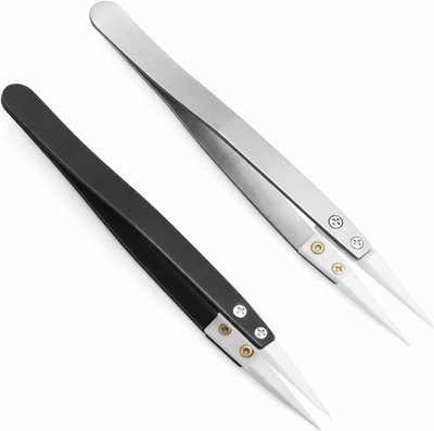 2Pcs Ceramic Tweezers Non Conductive Fine Point Anti Static Laboratory