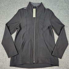NEW Chicos Zenergy Black Grey Polka Dot Zip Up Textured Jacket Size 0 / Small
