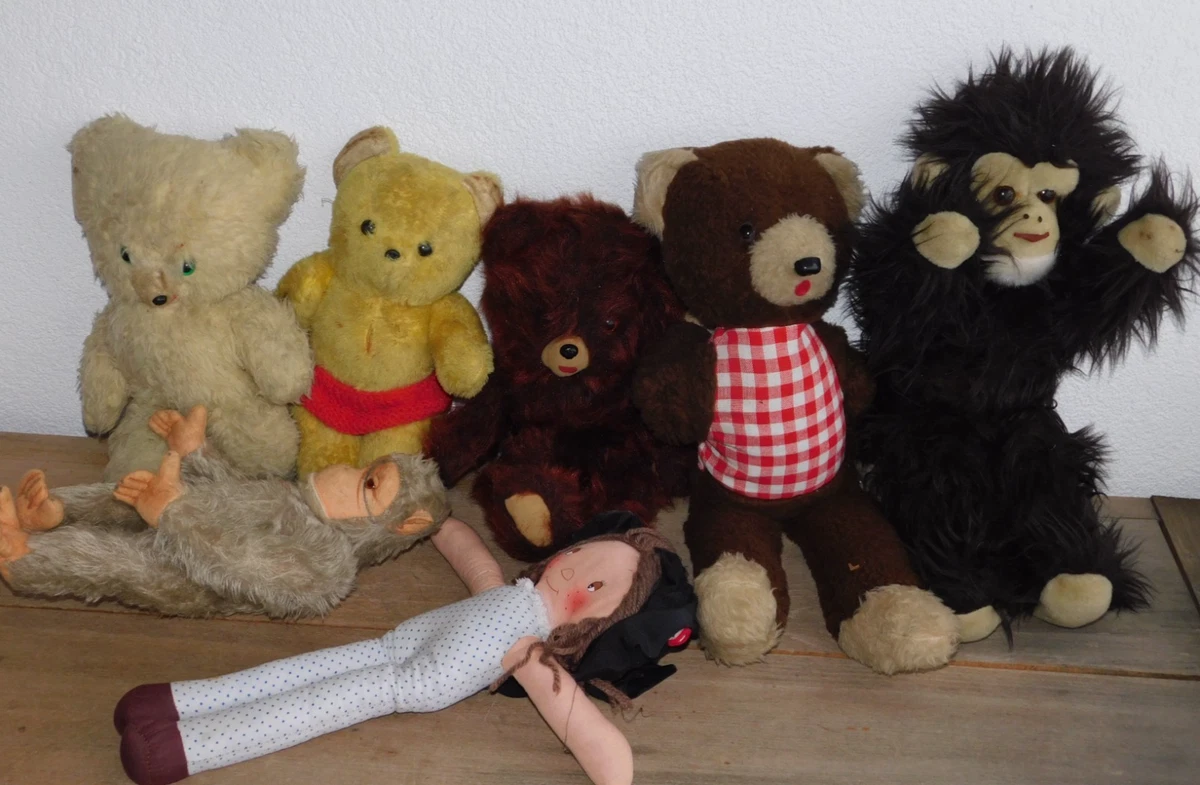 Ancien Petit Singe En Peluche Et Paille - Teddy Bear - Etat Correct