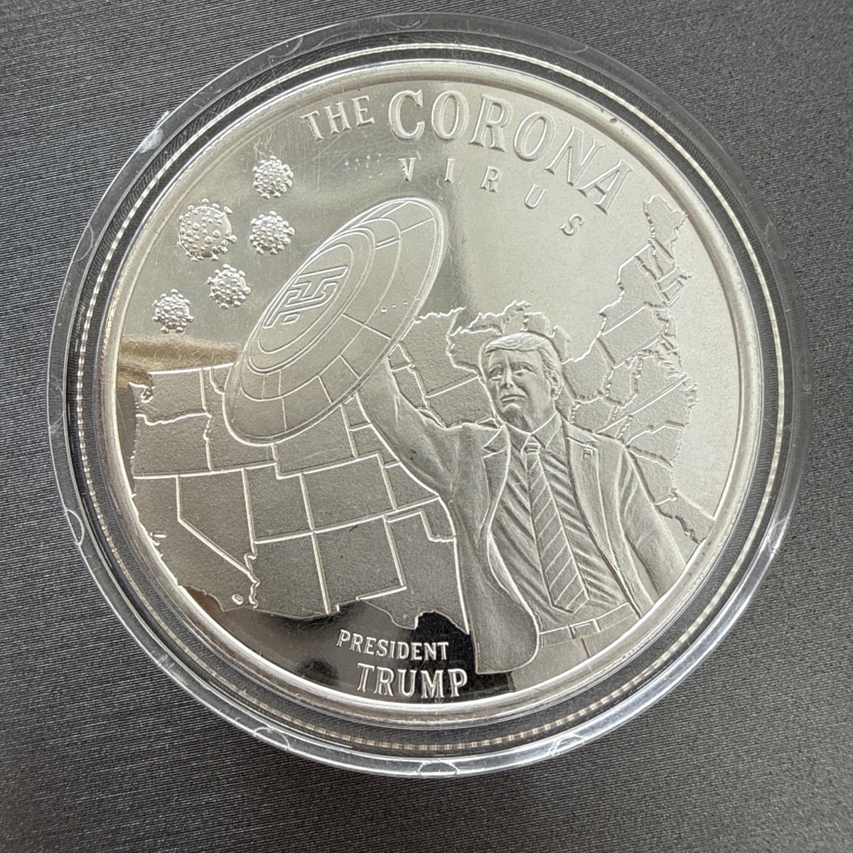 2020 Donald Trump Corona Virus Covid Shield 1 oz Silver 999 Round 2020 Donald Trump Corona Virus Covid Shield 1 oz Silver 999 Round