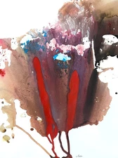 Abstract Mixed Media Ink Watercolor Painting on 11 X 15” Paper Contemporary