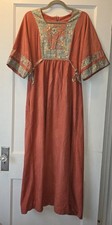 Vintage 70's Prairie Maxi Dress. Coral With Floral Bib Design. Cinchable Ties M