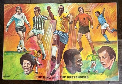 Soccer Monthly 1974 World Cup report with poster featuring Pele, other legends