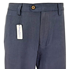 TOMMY BAHAM Mens SILK Navy Blue LUXURY TROUSERS Pants Flat - W36 L28 - RRP �119
