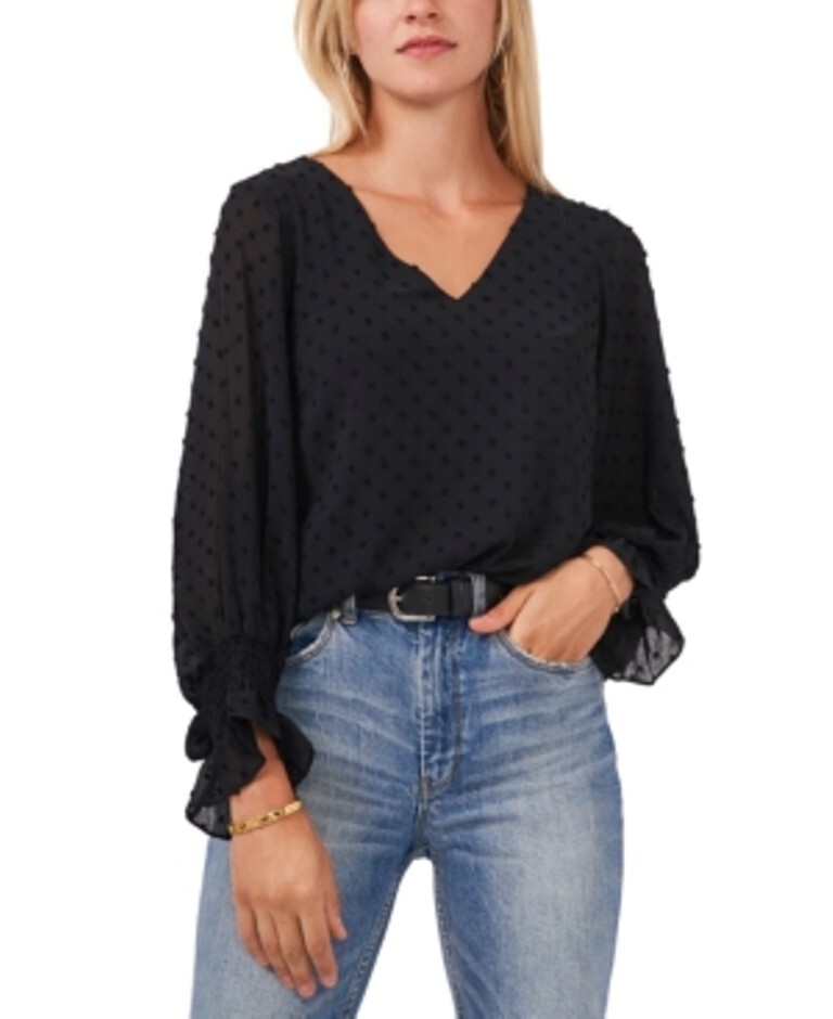 ヴィンスカムート Vince Camuto Long Sleeve Smock Cuff Clip Dot V-Neck Blouse レディース シ Vince Camuto Long Sleeve Smock Cuff Clip Dot V-Neck Blouse