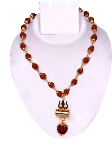 Lord Shiva Brass Shakti Kavach Rudraksha Trishul Damru Locket &Bracelet Kada Set - Foto 3 di 9