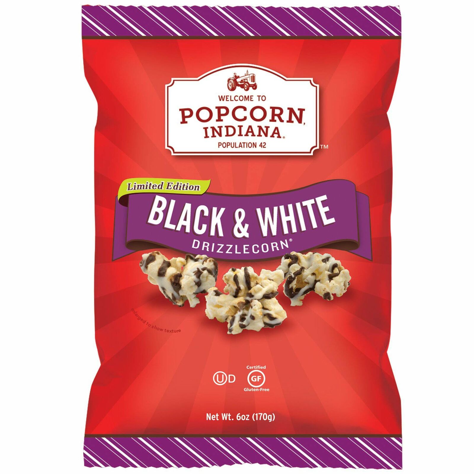 Popcorn Indiana Drizzlecorn, Black & White, 6 Oz Bag (Pack of 6 