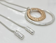 Silver Gold Tone Necklace Round Hammered Slider Design 44" Adjustable
