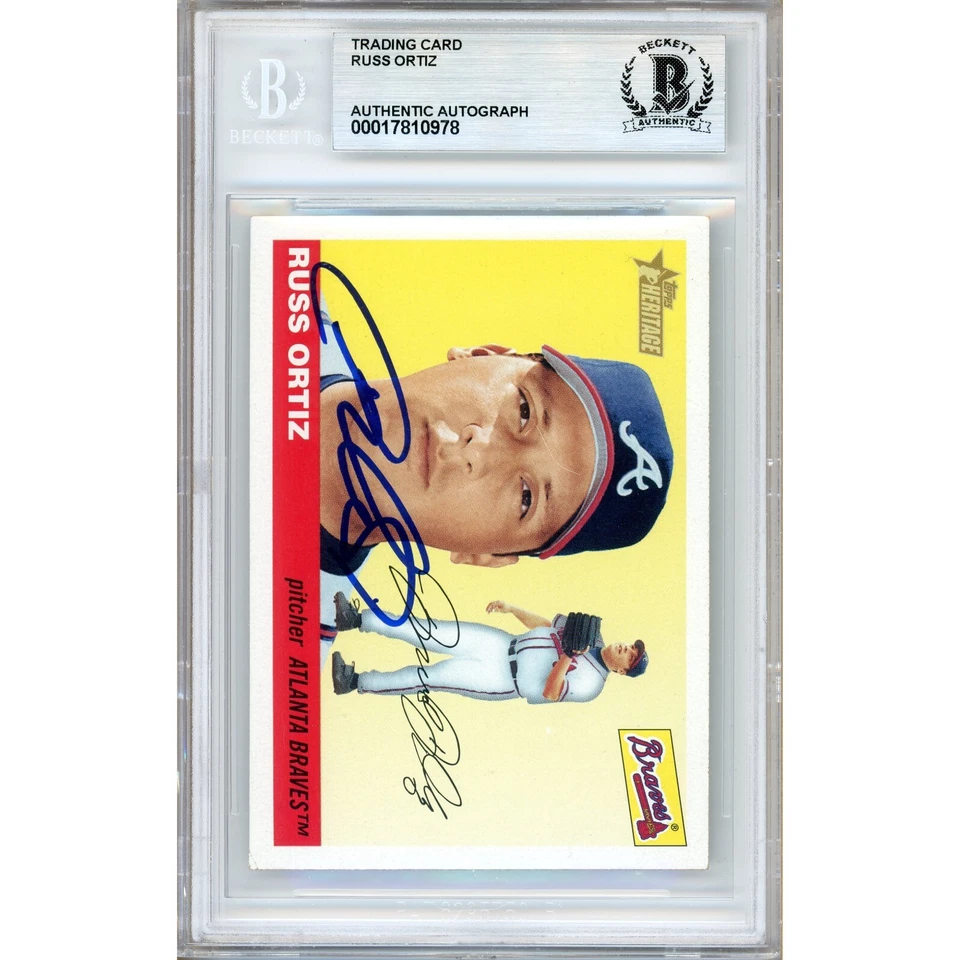 Russ Ortiz Firmado 2004 Topps Heritage #295 BAS Losa Atlanta Braves Automático Foto 2 de 4