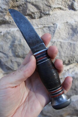 vintage Remington Dupont RH-32 fixed blade knife STACKED LEATHER 