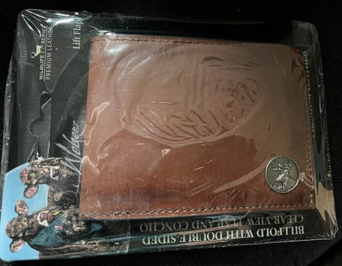 Webers Wildlife Series Brown Premium Leather Billfold Buck Double Sided & Concho