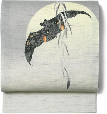 Kyoto Fukuro Obi Hemp Will-o'-the-wisp Gray Bat Moon Willow Kimono Goods Cool